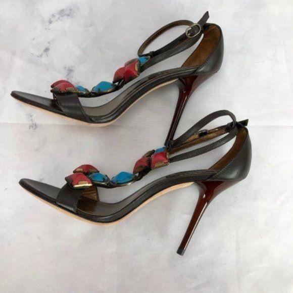 Charles David Beaded Brown Leather Sandals 7B - Picture 3 of 11